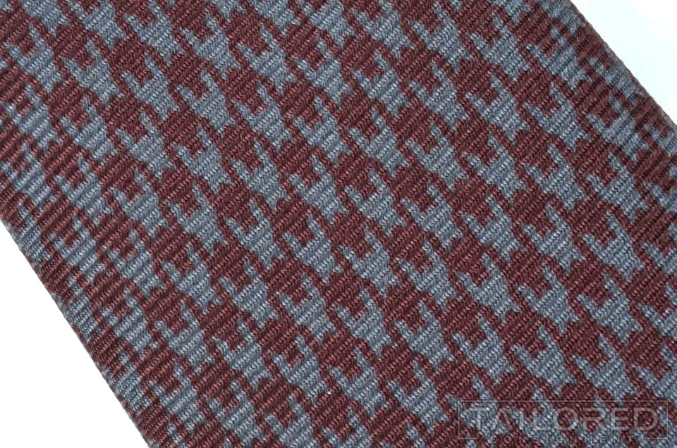 Corbata de lujo KITON gris burgudía pata de gallo 100 % seda 7 pliegues para hombre - 3,25" Foto 3 de 4