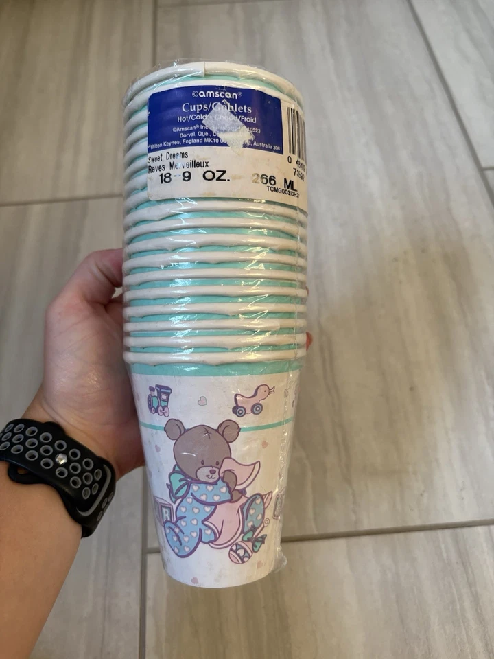 18 tazas de papel temáticas vintage Amscan "Sweet Dreams" baby shower sin abrir Foto 2 de 4