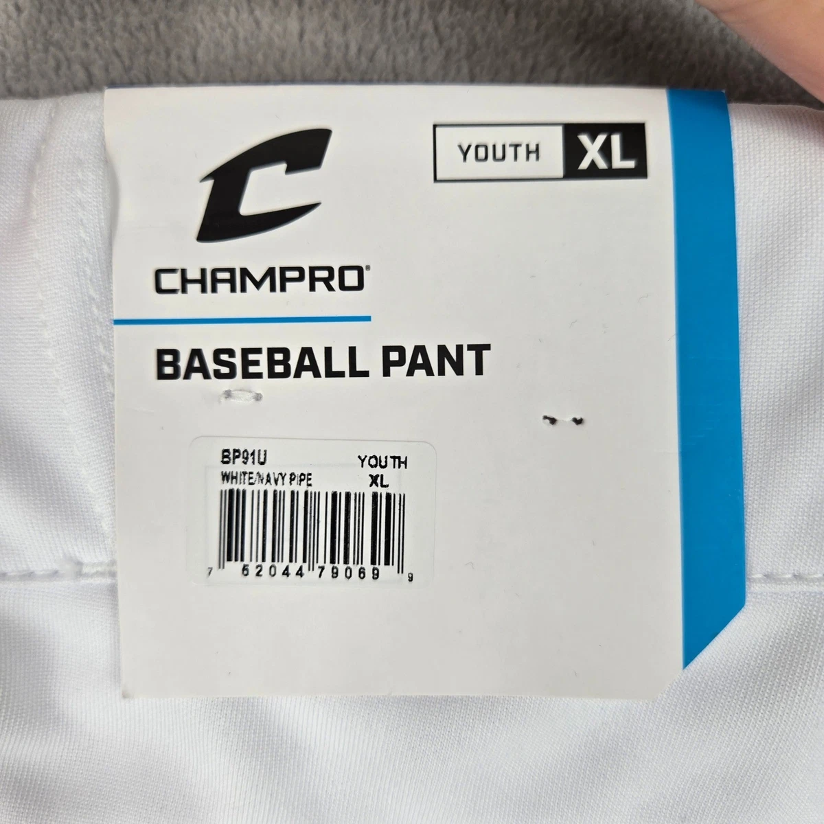 Champro Jugend neu mit Etikett XL Baseballhose dreifache Krone unten offen weiß marineblau gestreift
