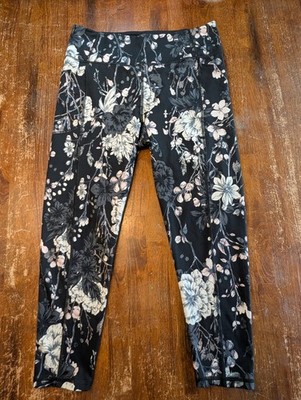 Victoria's Secret Floral Cropped Leggings Womens 16 Black Activewear Athleisure