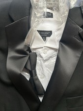 JFH Milani Black Tux 48 R Jacket 42/32 Pants Cummerbund  Bow Tie