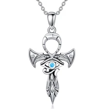 Eye of Horus Ankh Necklace 925 Silver Sword Pendant Egyptian Jewelry Unisex Gift