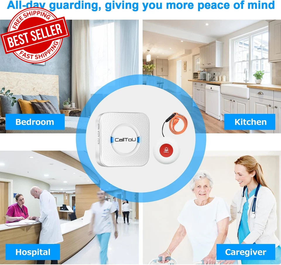Wireless Personal Alarm Elderly Call Button Panic 500Ft Home Care Alert SOS  - Image 3 of 4