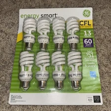 GE 13-Watt Energy Smart Fluorescent Spiral Light Bulbs 8 Pack 60 Watt 31064