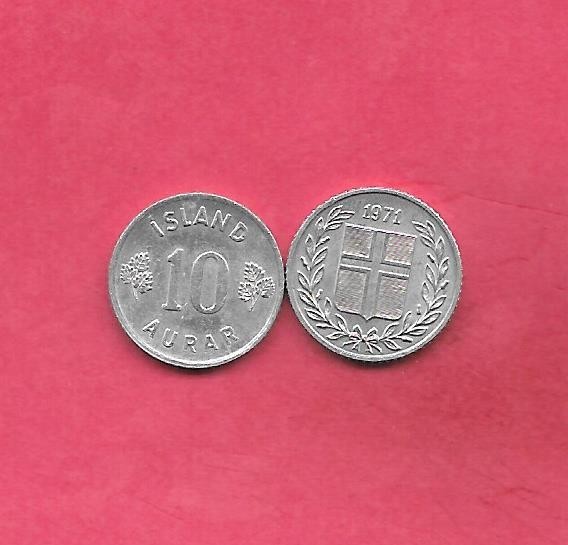 ICELAND KM12a 1971  UNC-UNCIRCULATED-MINT OLD VINTAGE 10 AURAR COIN