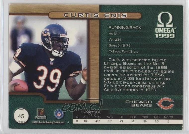 1999 Pacific Omega Gold /299 Curtis Enis #45 - Image 2 of 2