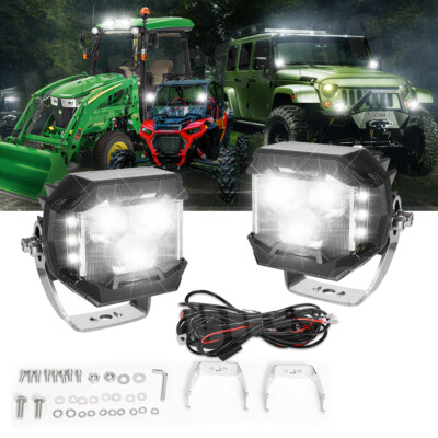 2x 3'' LED Pods Work Light Bar Flood Side Shooter Driving Fog OffRoad UTV w/Wire