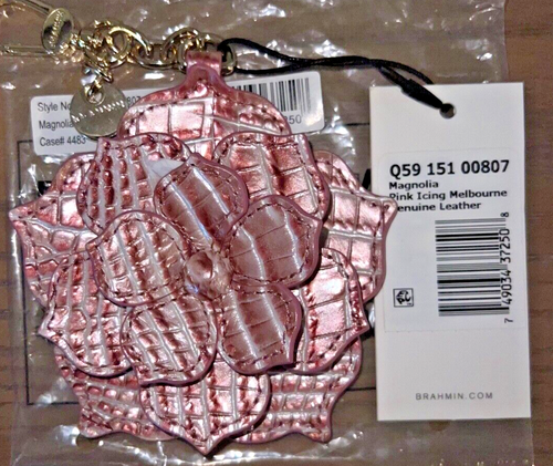 BRAHMIN Pink Icing Magnolia Flower Leather Fob Charm Tassel NWT! PRICE REDUCTION