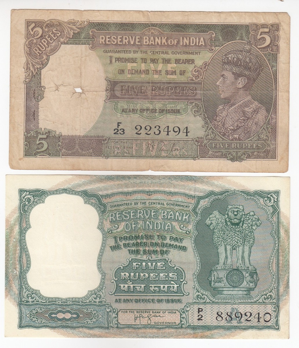 India, 5 Rupees Set of 2 Diff Issues, J.B.Taylor & H.Y.Iyengar Sign,  VF+/AUNC | eBay