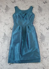 EUC $229 ALFRED SUNG D522 Open Back Bow Dupioni Cocktail Dress Fusion tea sz 2