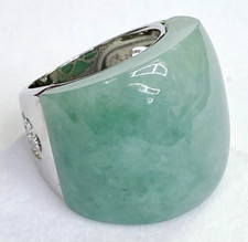 HSN Jade of Yesteryear Sterling Silver Green Jade Graduated Band Ring Size 6