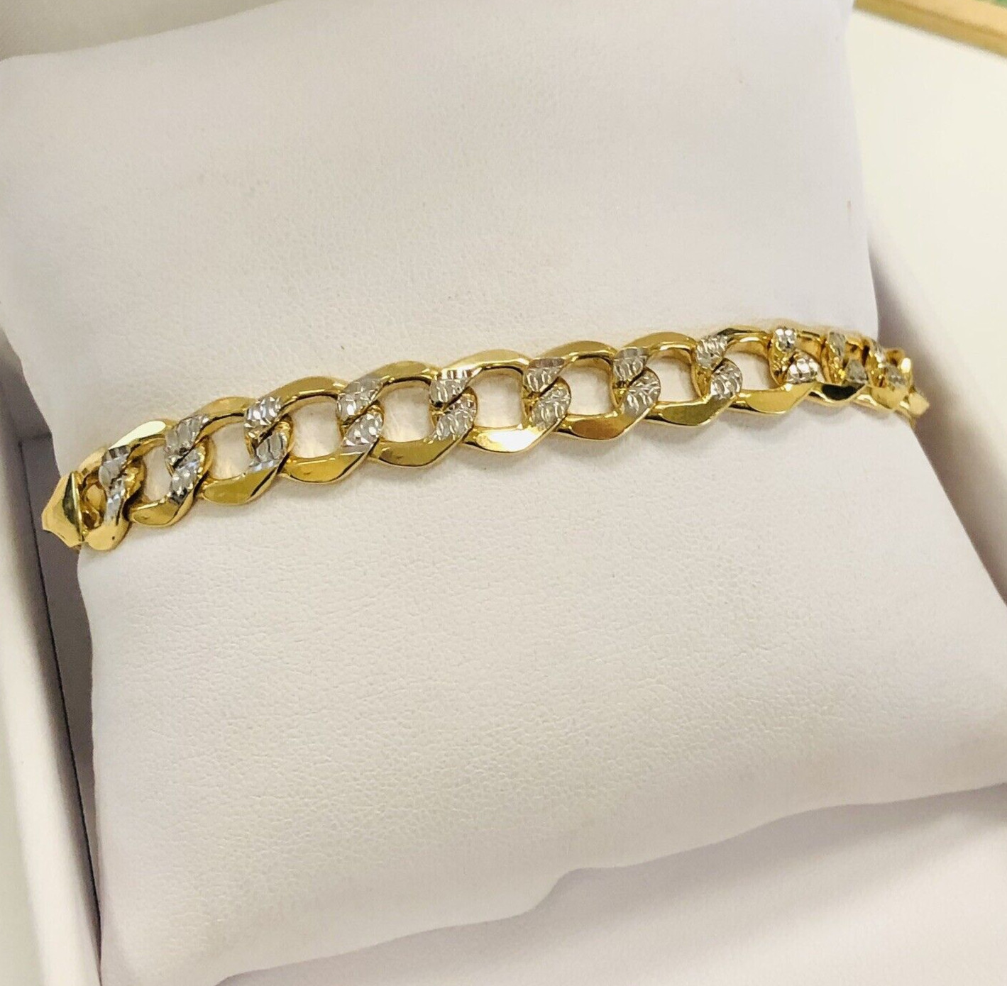 Solid 925 Sterling Silver Gold Plated Flat Cuban … - image 1