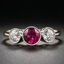 Triology Engagement Wedding Ring Two-Tone Gold Finish 2.30Ct Round Cut Diamond