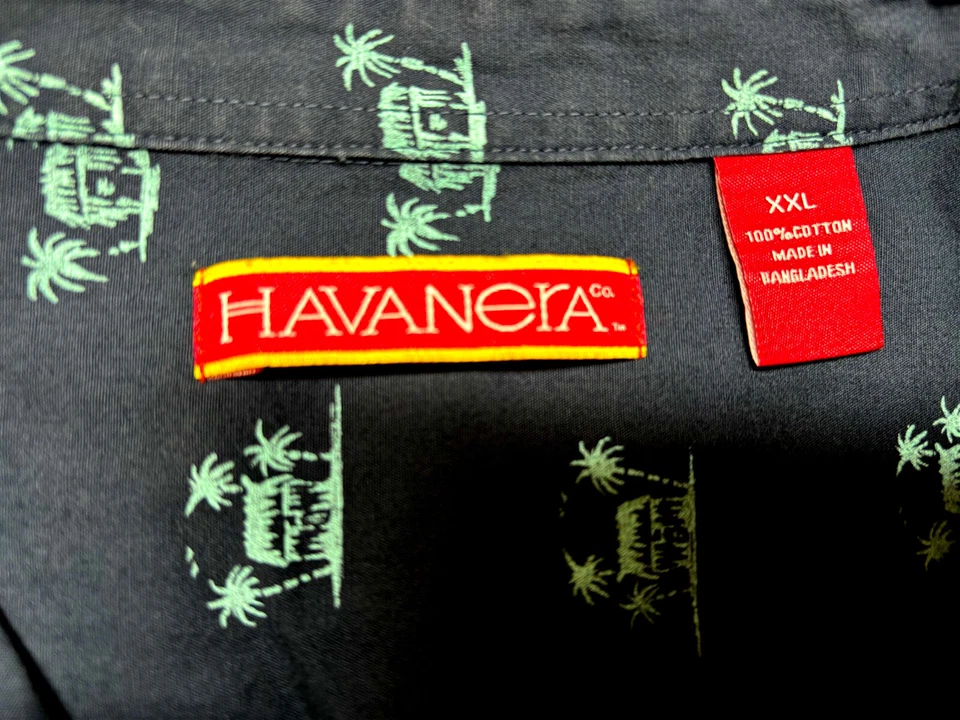 Camisa Havanera Co Para Hombres Hawaiana Aloha Palmera Manga Corta Azul Marino 2XL XX XXL Foto 3 de 3