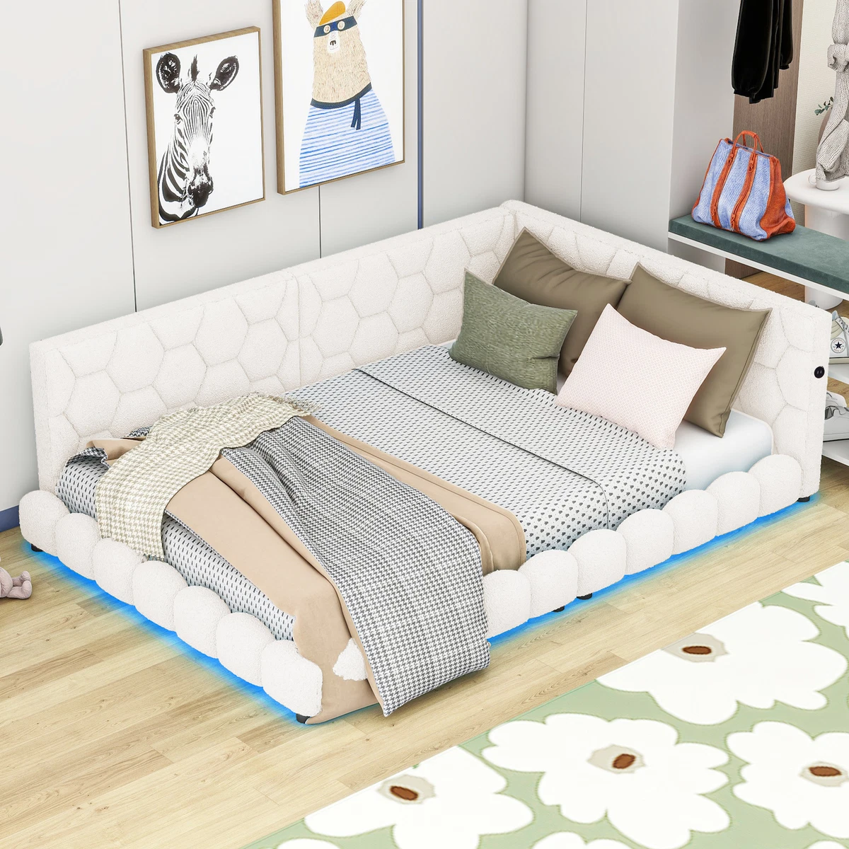 Upholstered Full Size Platform Bed For Living Room Wood Corner
