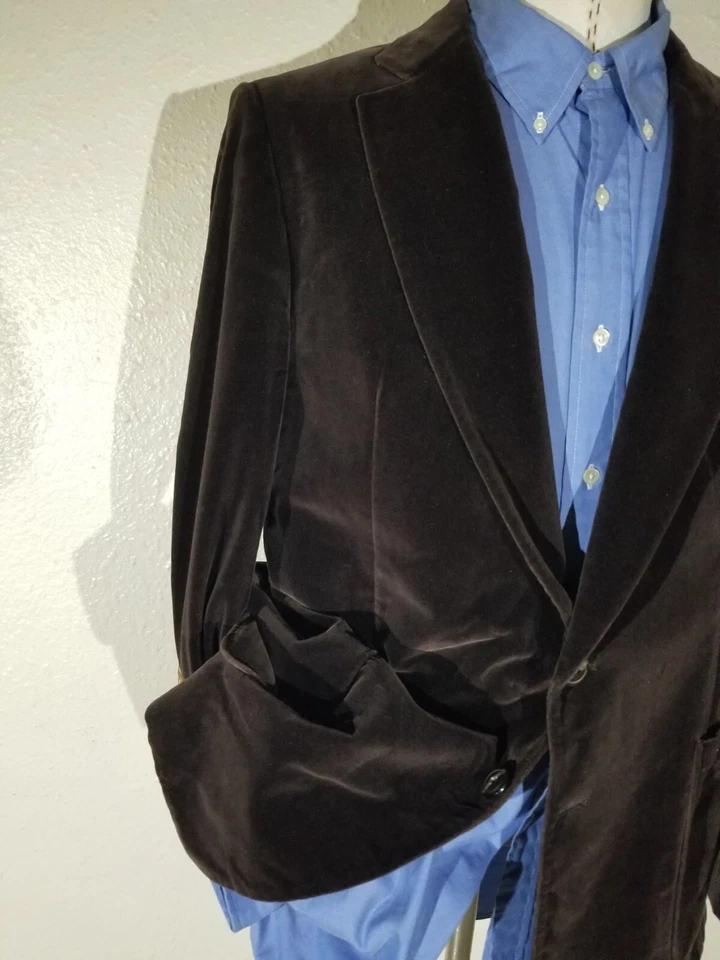 Harlem Mister Shop 50s 40R Vintage Brown Velvet Blazer Smoking Jacket Sport Coat - Image 3 of 4