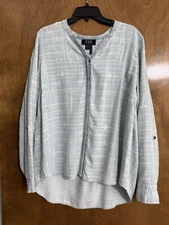 FDJ French Dressing Jeans Top Button-Up Blouse BLUE & White Stripe Size 14