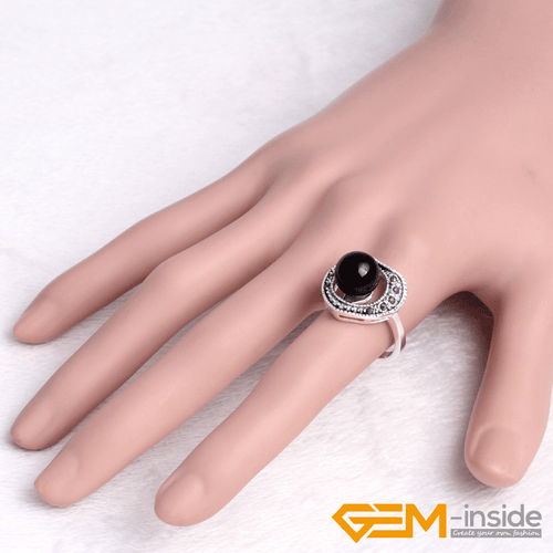 Natural Gemstone Charms Rings Jewelry Tibetan Silver Marcasite Women Gift 6#-8# - Picture 18 of 43