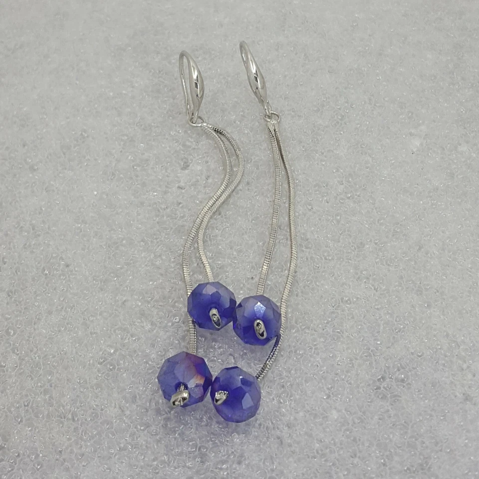 18K White Gold Filled Stylish Italian Aura Kyanite 18ct GF Dangle Earrings 7.5cm - Image 2 of 4