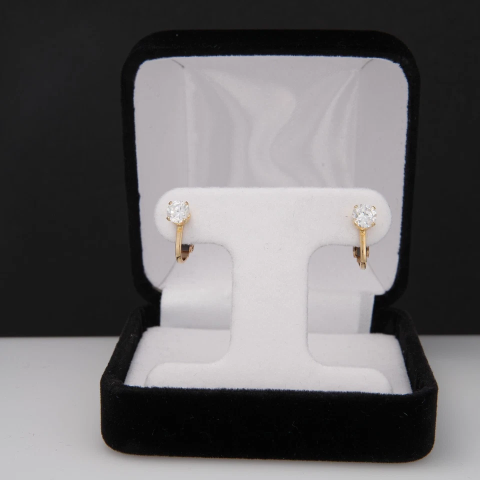 14K Diamonique CZ Solitaire Stud Clip On Earrings 5 MM (Approx. 1/2 TCW  ) - Image 2 of 4