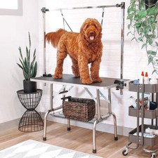 Fold Metal Adjustable Dog Grooming Table Rubber Top 2 Safety Slings Mesh Basket