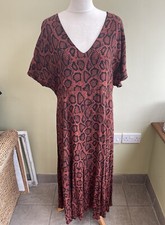 Mint Velvet Rust Animal Leopard Print Dress Size 18 V Neck Mid Length