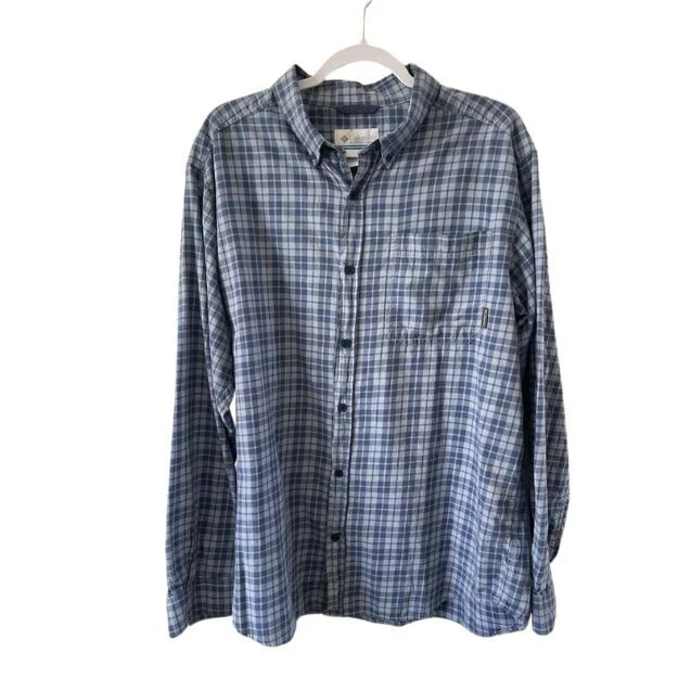 Columbia Shirt Mens Size Large Flannel Button Down Blue Plaid soft outdoors