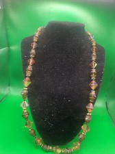 Vintage Aurora Borealis Crystal Brass Gold Tone Sphere Necklace