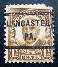 Sc # 684 ~ 1 1/2 cent Warren G. Harding Issue, Precancel, LANCASTER, PA.