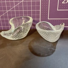 Clear Murano Glass Hand Blown Shell Shaped Open Salt Cellar Bubbles Bullicante