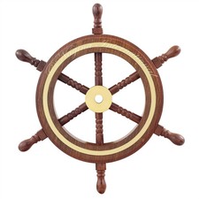 4 Small Rosewood Crafted Brass Ring Ship Wheel Pirates Adult Nautical Decor