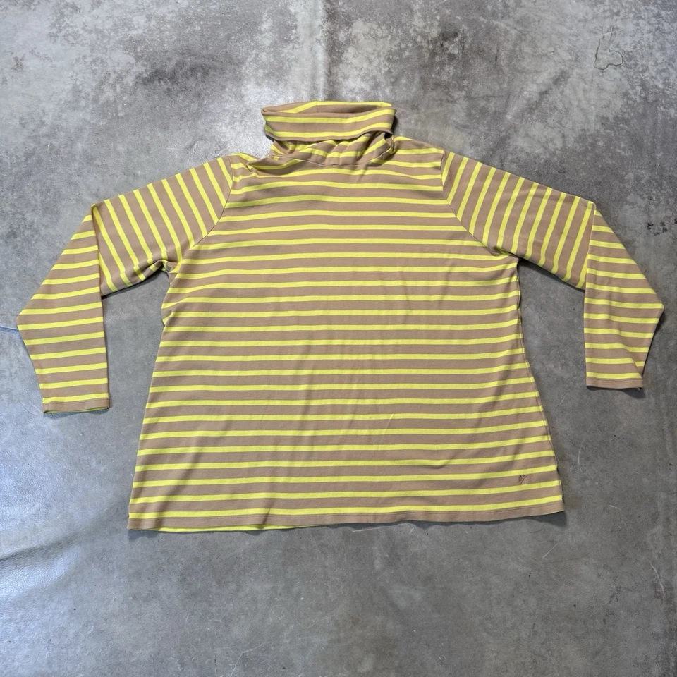 Top Isaac Mizrahi Live para mujer 3X amarillo tostado a rayas cuello alto 100 % algodón Foto 2 de 4