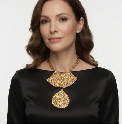 Vintage Napier Gold Gilt Brutalist Statement Choker Necklace Lava Nugget Pendant