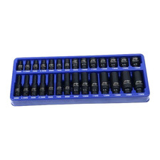 Impact Socket Set 1/4"DR 6-Point Sockets 28-Piece Shallow & Deep 4-15mm CR-MO
