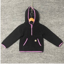 Carhartt Kids 3T Black Sherpa Fleece Pullover Hoodie Pink Trim Pockets