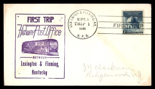 Mayfairstamps US 1949 HPO Lexington and Fleming KY first trip Cover cca_71335