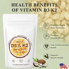 Micro Ingredients Vitamin D3 K2 With Coconut oil,300 Softgels Dietary Supplement