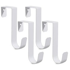 4 Pack Over The Door Hooks, Sturdy Metal Single White 4 Pack, Stainless Steel