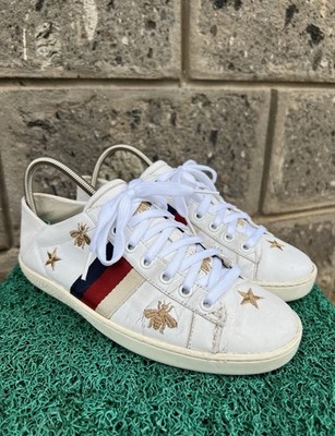 GUCCI Calfskin Bee Star Embroidered Sylvie Web Ace Sneakers EU 37 || US 6.5