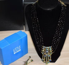 Heidi Daus An Affair To Remember 4 Strand Black Pearl Necklace Earring Set ~ #7