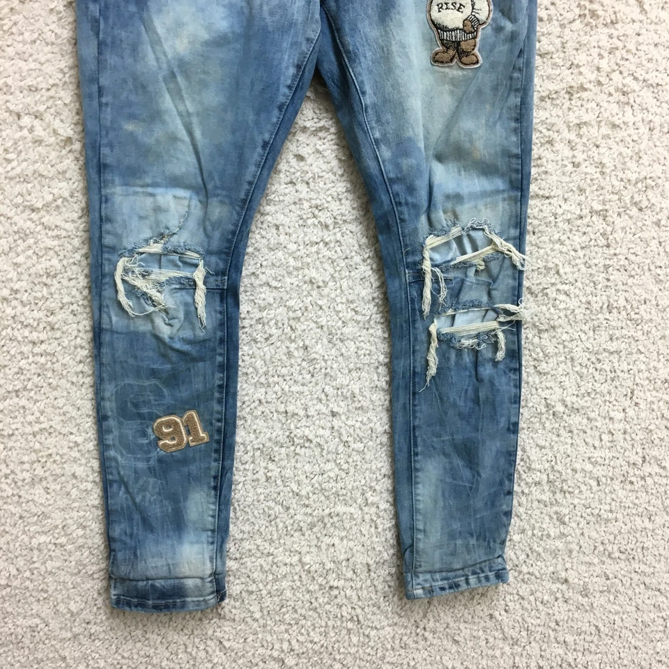 Pantalones de mezclilla Smoke Rise 34x32 (se adapta a 34x31) para hombre azul recto lavado ácido desgastado moto Foto 3 de 4