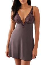 Wacoal Womens After Dark Embroidered Chemise Large Raisin - NWT 120