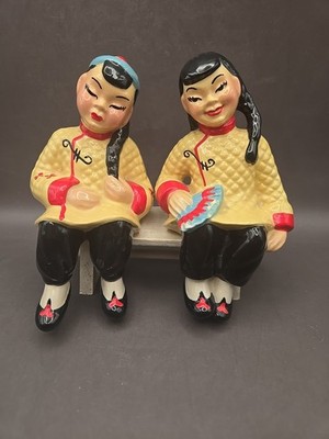 Ceramic Arts Studio Su-Lin Sun-Li Sitting Chinese Boy & Girl On Bench
