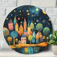 Starry Fantasy Town Round Art - Dreamy Home Wall Decor