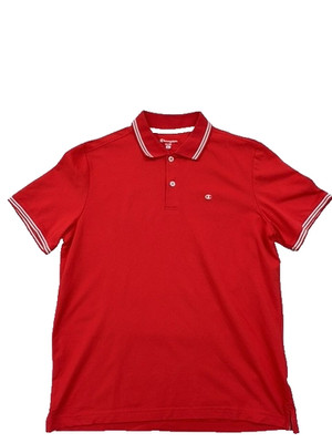 Champion Red Herren Poloshirt M Kurzarm Easy Fit Weiß Paspel Knopf
