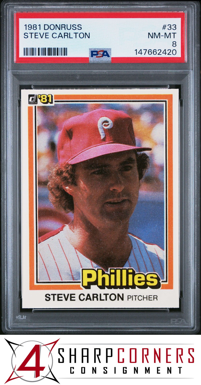 1981 DONRUSS #33 STEVE CARLTON PHILLIES HOF PSA 8