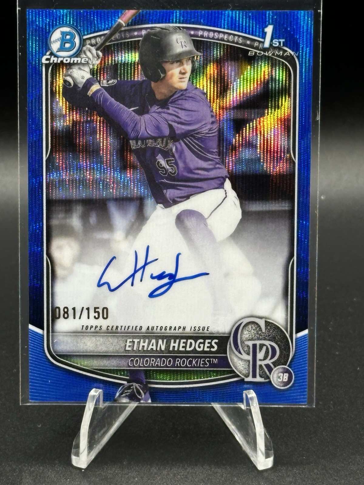 2025 Bowman Draft Ethan Hedges Chrome Auto Blue Wave /150 1st