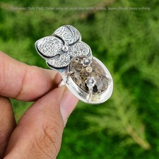 925 Sterling Silver Turritella Agate Stone Bezel Flower Statement Ring Jewelry