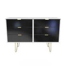 Ready Assembled Linear 6 Drawer Chest In Deep Black & White