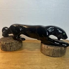 Vintage Black Panther 13” Emerald Green Eyes Ceramic Jaguar Figure MCM Art Deco